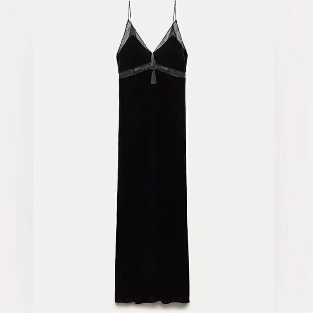 NWOT Zara Black Velvet Lace Maxi Dress